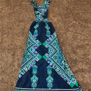Lovers + Friends Blue/ Purple / Green Cut Out Sundress Maxi